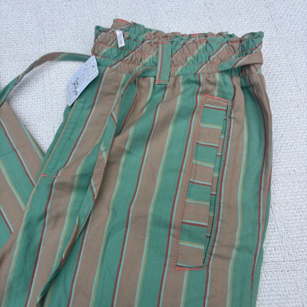 Women's XS FREE PEOPLE Marielle Stripe Cotton Drawstring Pull-On Pants Ginger - Picture 2 of 7